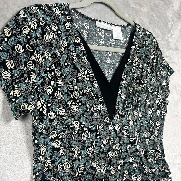 Worthington Y2K Floral V Neck Babydoll Short Sleeve Blouse Sz L Petite - Picture 2 of 5